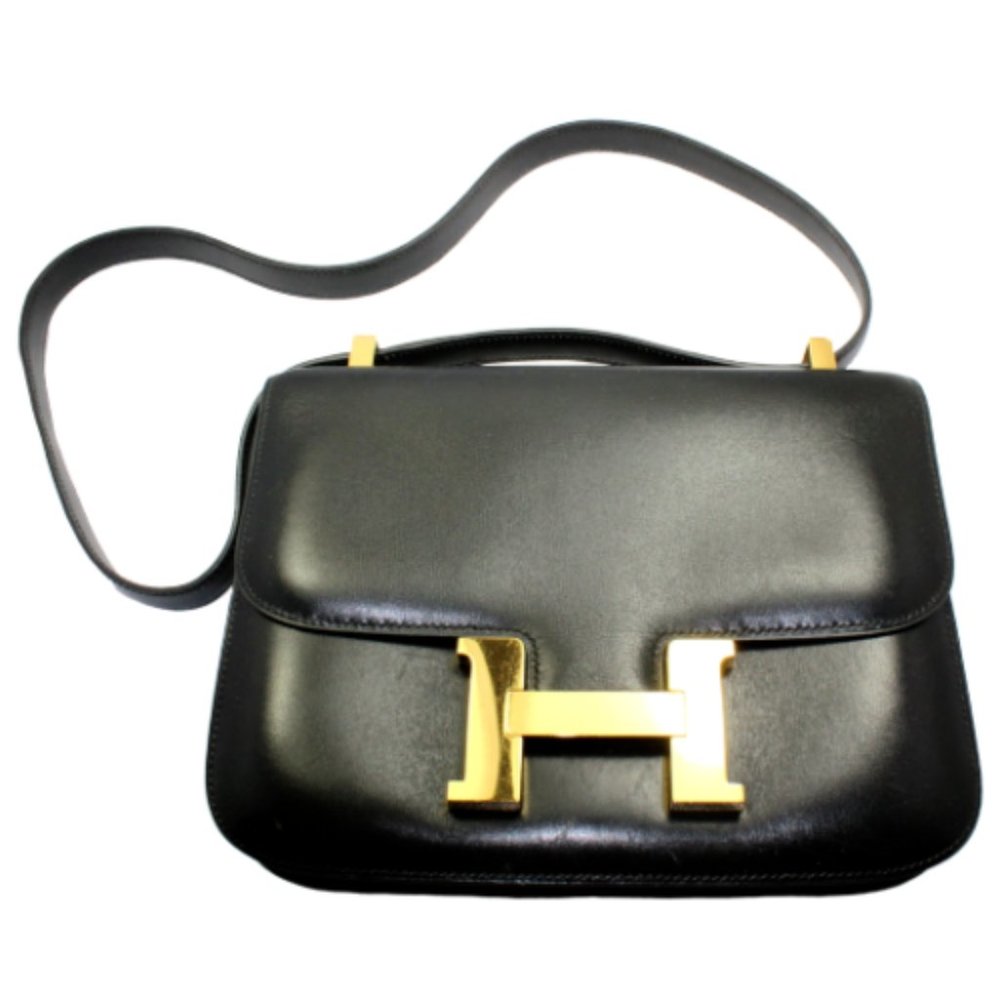 AUTHENTIC HERMES 23CM BLACK BOX LEATHER GHW CONSTANCE HANDBAG
